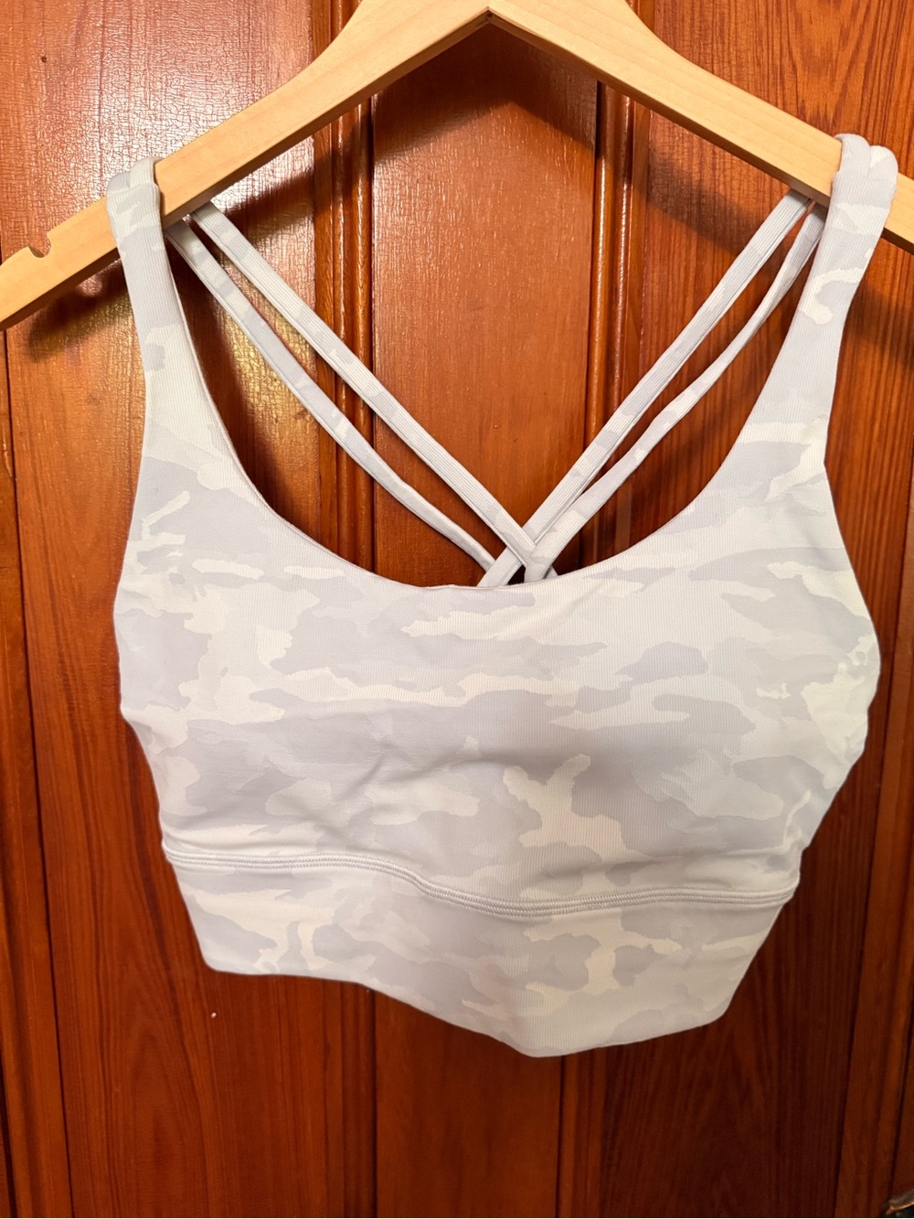 lululemon athletica Light Gray Camo Strappy Sports Bra